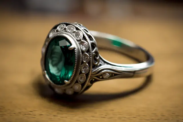 antique silver emerald engagement ring