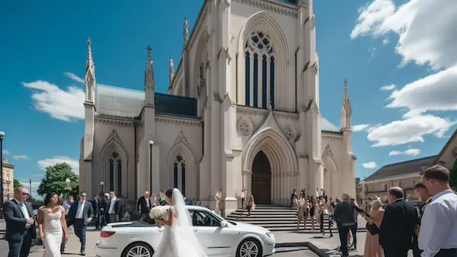 bride and groom limousine