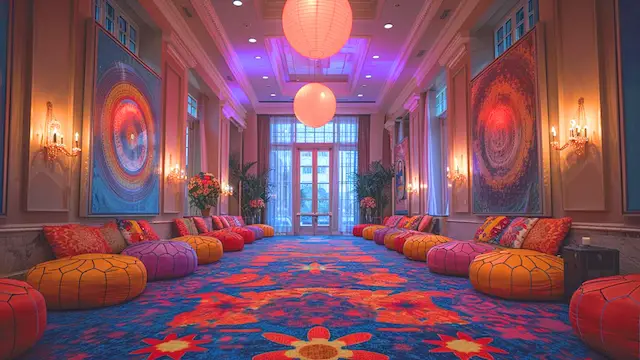 groovy wedding hotel hallway