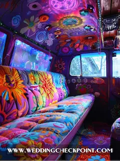 a colorful couch in a groovy vehicle