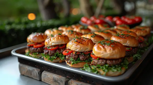 a tray of burgers on a table