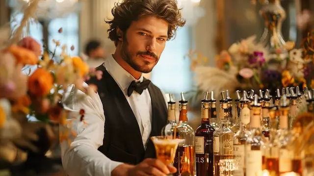 a man holding a drink Mixologist Cocktail Station