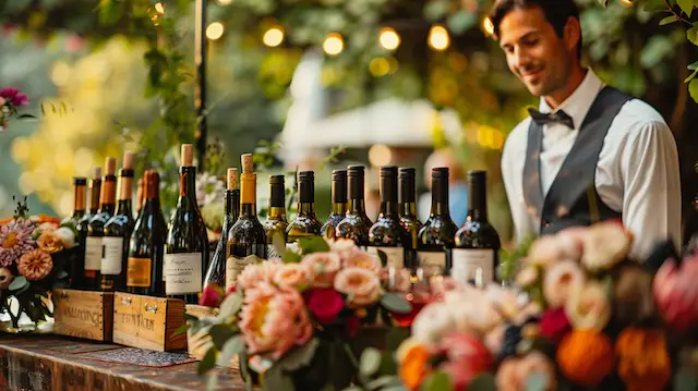 a man standing behind a table with wine bottles for Wine Tasting Bar