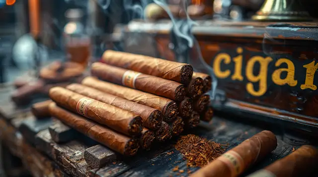 a group of cigars on a table