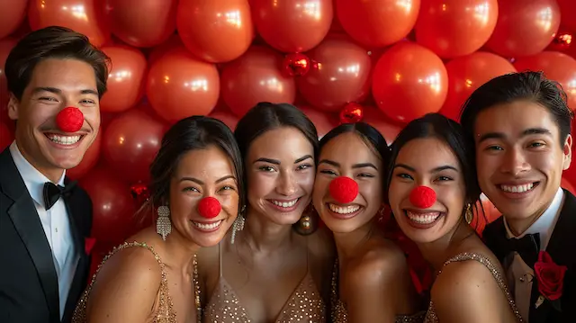 Wedding guests posing with Clown Noses