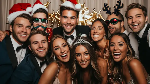 Wedding guests posing with Holiday-Themed Props