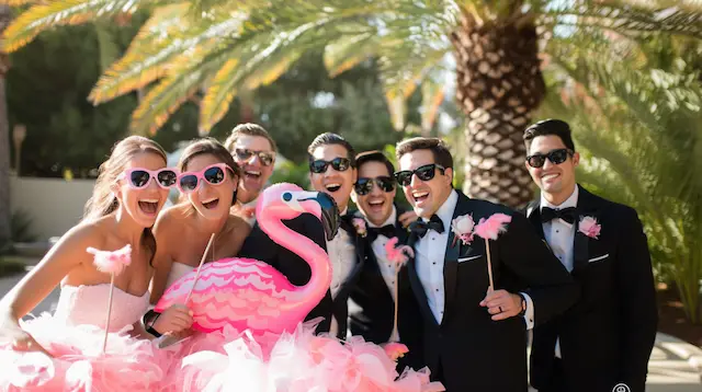 Wedding using props at the photo booth