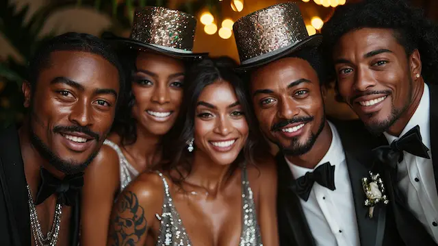 Wedding guests wearing Glittery Top Hats