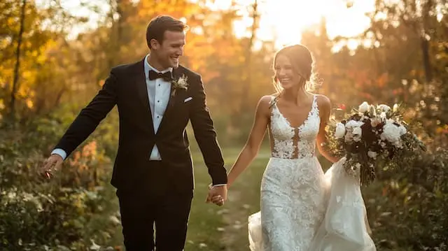 Bride and Groom Holding Hands