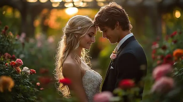 Bride and Groom in the Garden