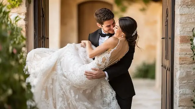 Groom Carrying Bride Over Threshold