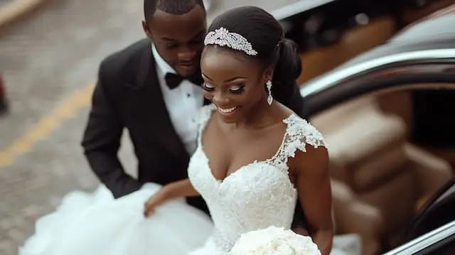 Groom Helping Bride with Dress