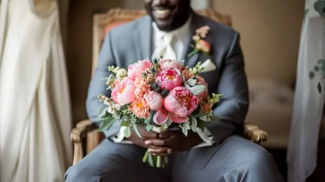 Groom Holding Bride's Bouquet