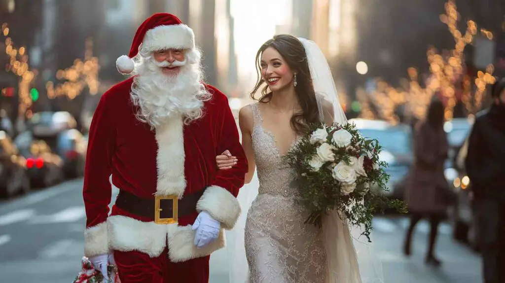 Winter Wedding Bride and Santa Claus