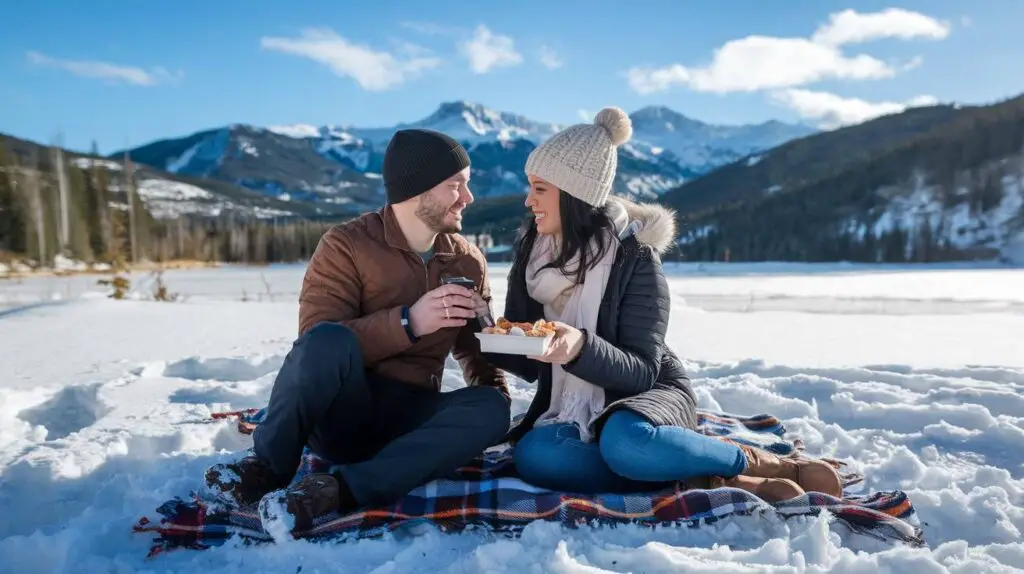 Couple enjoying Winter Wonderland Picnic