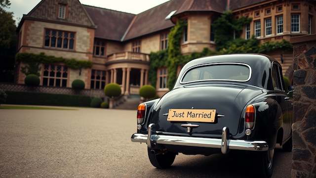 classic car wedding getaway