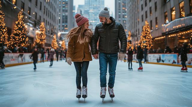 new engaged couple Ice Skating Fun