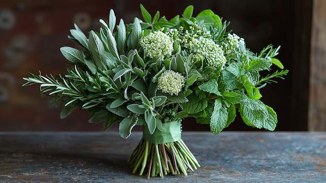 All-Green Bridal Bouquet with Herbs