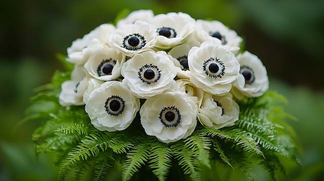 Anemone and Fern Pairing Bridal Bouquet