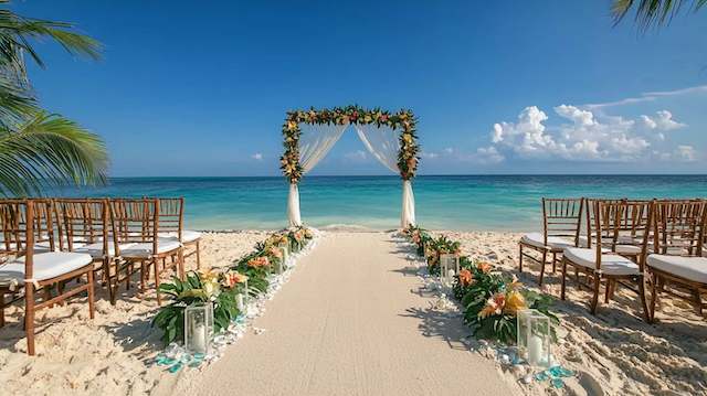 a beach wedding ceremony with chairs and flowers Beach Sand Runner