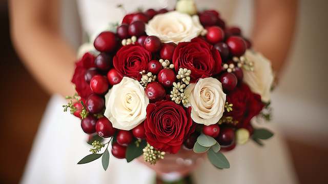 Cranberry-adorned Bridal Bouquet