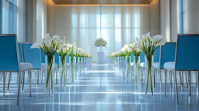 a row of white flowers in vases Geometric Vases