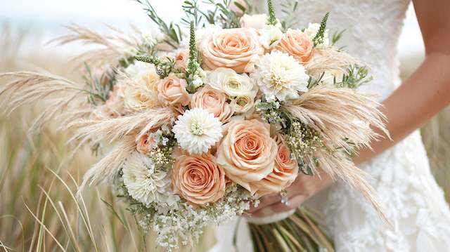 Grass and Blossom Pairing Bridal Bouquet