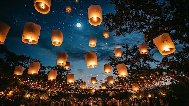 Release of paper lanterns atCelestial Wedding Theme