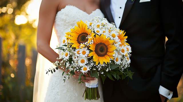 Sunflower and Daisy Mix Bridal Bouquet