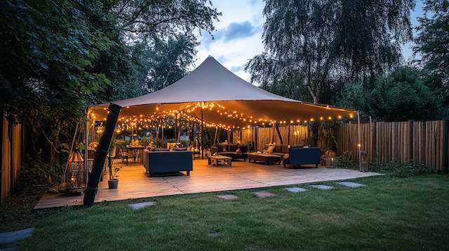 backyard night wedding tent to protect from weather