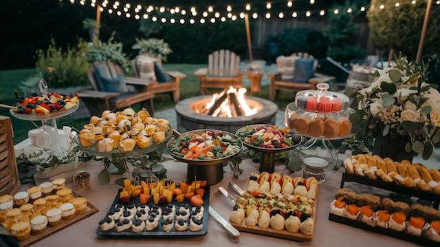 food display for backyard night wedding