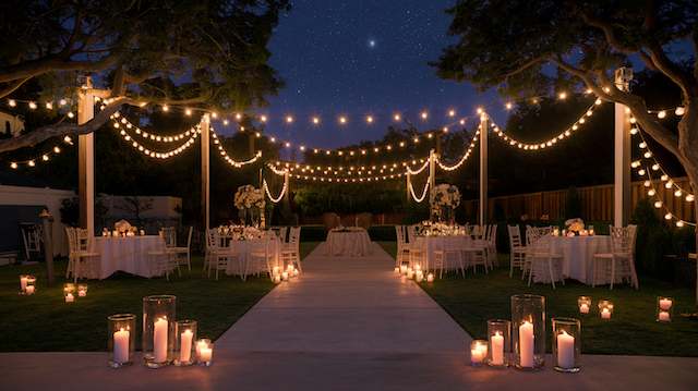 lighting for backyard night wedding