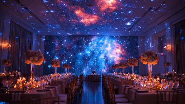 night sky-themed wedding, use projection mapping