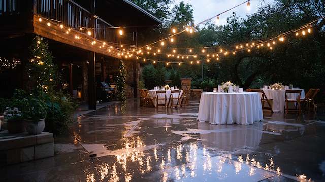 rain during backyard night wedding