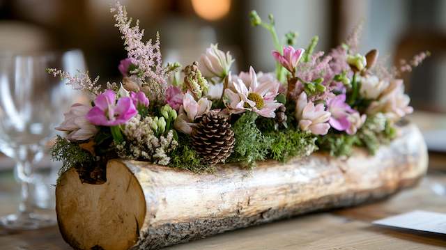 Hollowed-Out Logs with Flowers