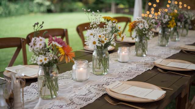 Lace Table Runners with Wildflowers