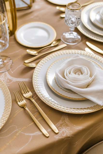 Brushed Gold Cutlery With Matte White Plates