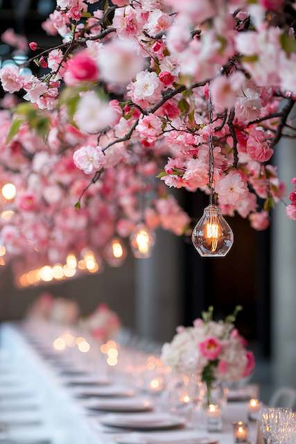 Cascading Cherry Blossom Chandeliers