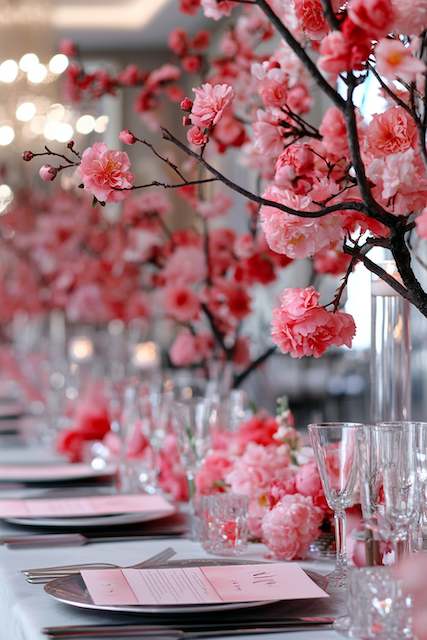 Centerpieces with Cherry Blossoms and Peonies