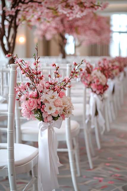 Chair Decor with Cherry Blossom Bouquets