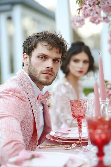 Cherry-Inspired Bridal and Groom Outfits