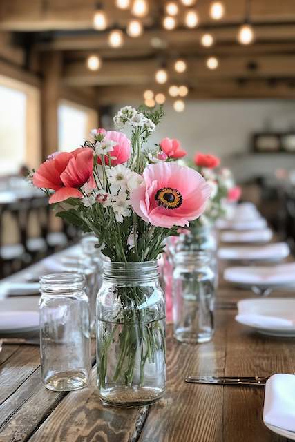 Mason Jars Filled With Wildflowers