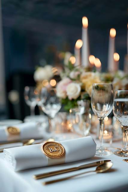 Personalized Gold Wax Seals On Napkins..