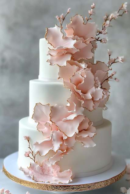 Ruffled Wedding Cake With Gold Edging