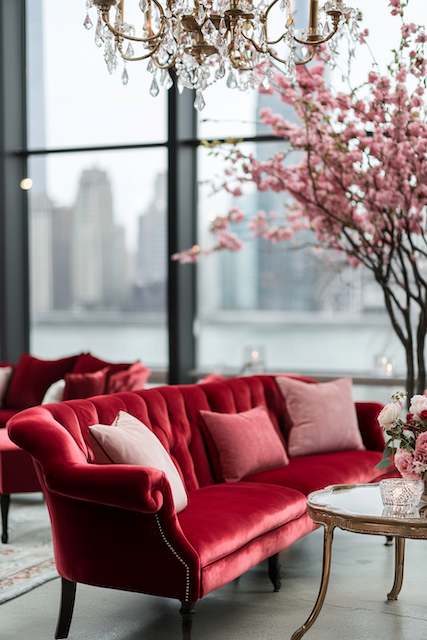 Vintage Lounge Area with Red Velvet Seating