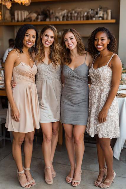 Bridesmaids in dress with all year around neutral colors