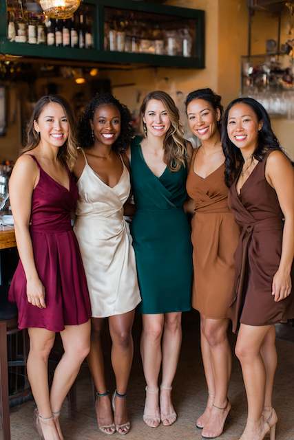 Bridesmaids in dress with fall and winter colors Bridesmaids in dress with fall and winter colors