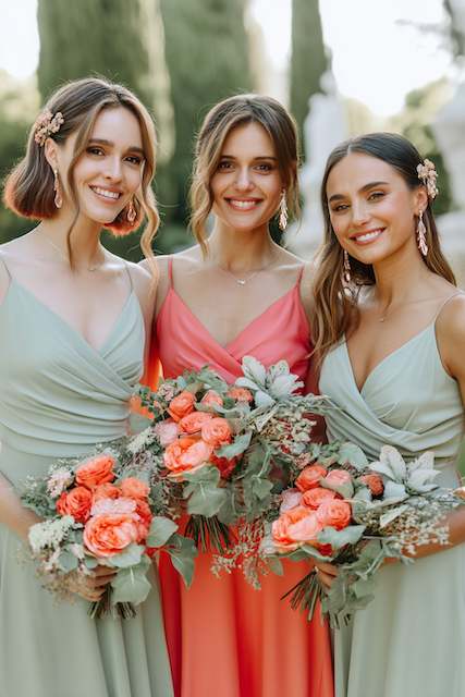 Sage Green & Coral bridesmaids dresses Sage Green & Coral bridesmaids dresses