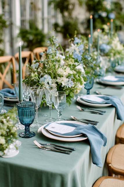 Sage Green & Dusty Blue wedding dinner table Sage Green & Dusty Blue wedding dinner table