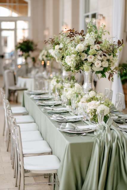 Sage Green & Silver wedding dinner table Sage Green & Silver wedding dinner table